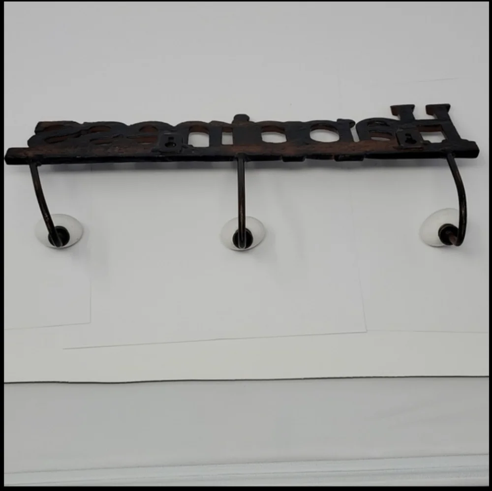 Vintage Cast Iron HAPPINESS Coat Rack